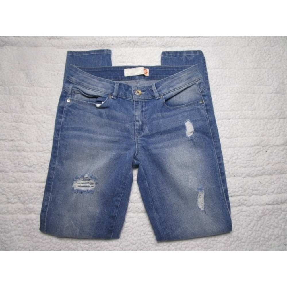 G By Guess Size 27 Womens Skinny Jeans Distressed Light Wash Low Rise Denim